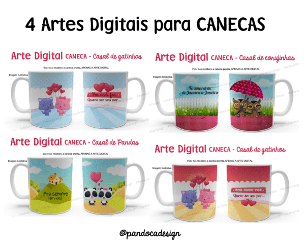 Kit Digital | 4 Canecas Cute Love